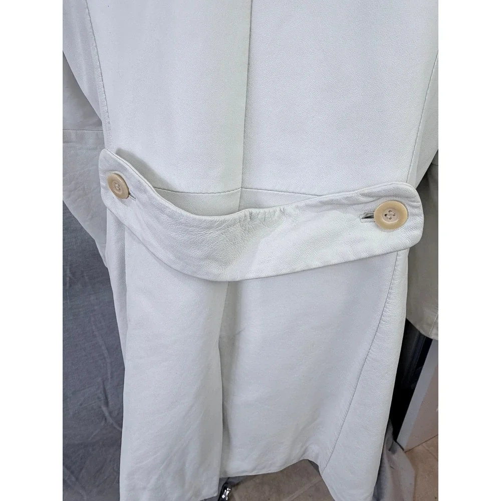 Terry Lewis Classic Luxuries White Genuine Leather Long Coat Size 1X - Picture 10 of 13